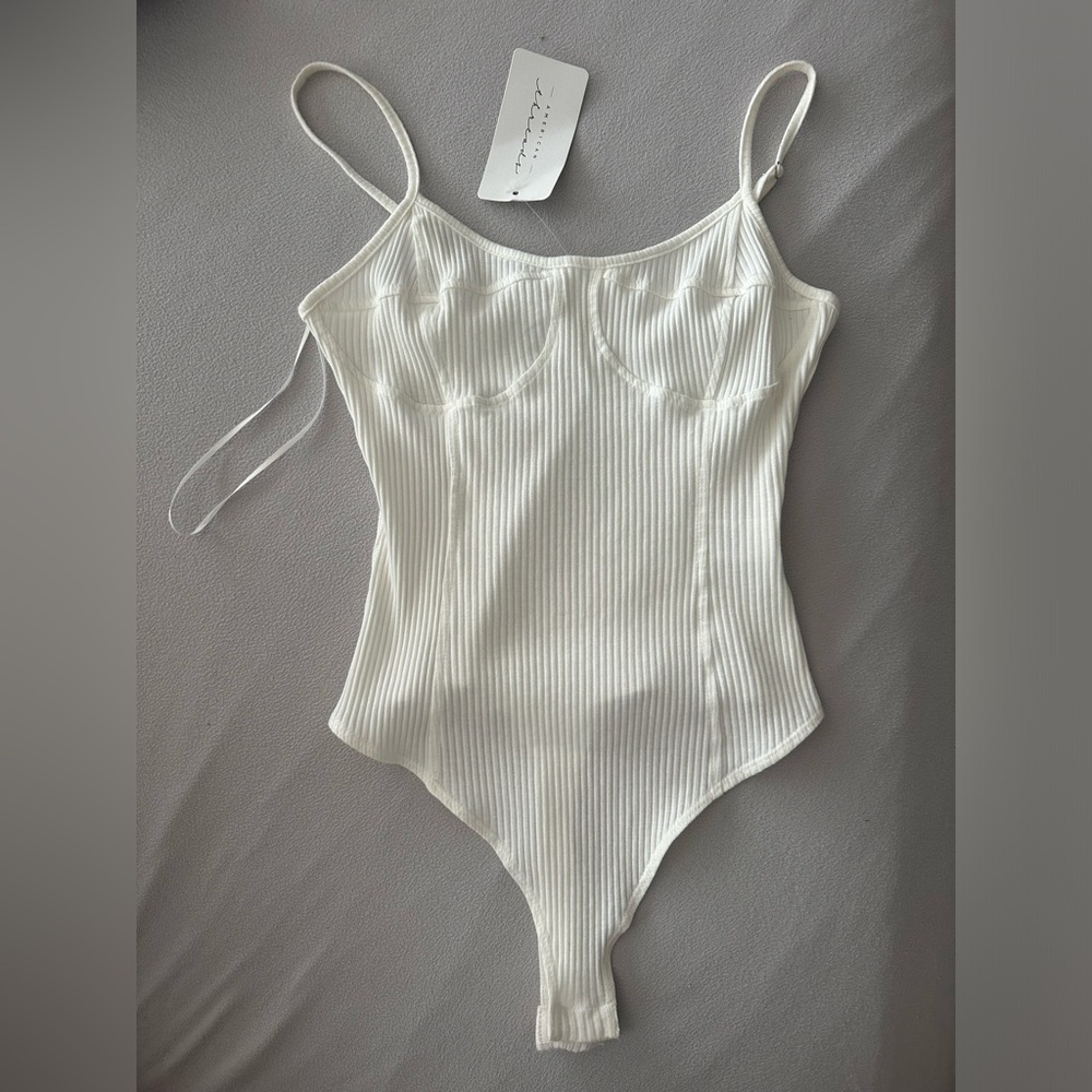 American Thread White Bodysuit with Stitching Detail